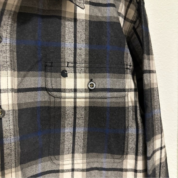 Carhartt Hubbard Flannel Shirt Long Sleeve Black White Blue Plaid Size L Men’s - Picture 5 of 12